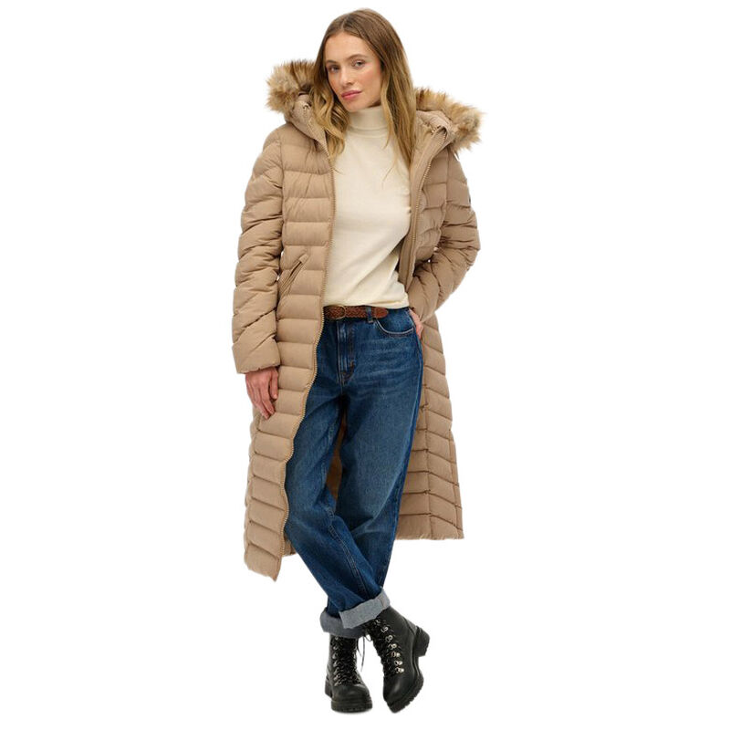 Superdry Fuji Faux Fur Hooded Longline Jacket image number 0